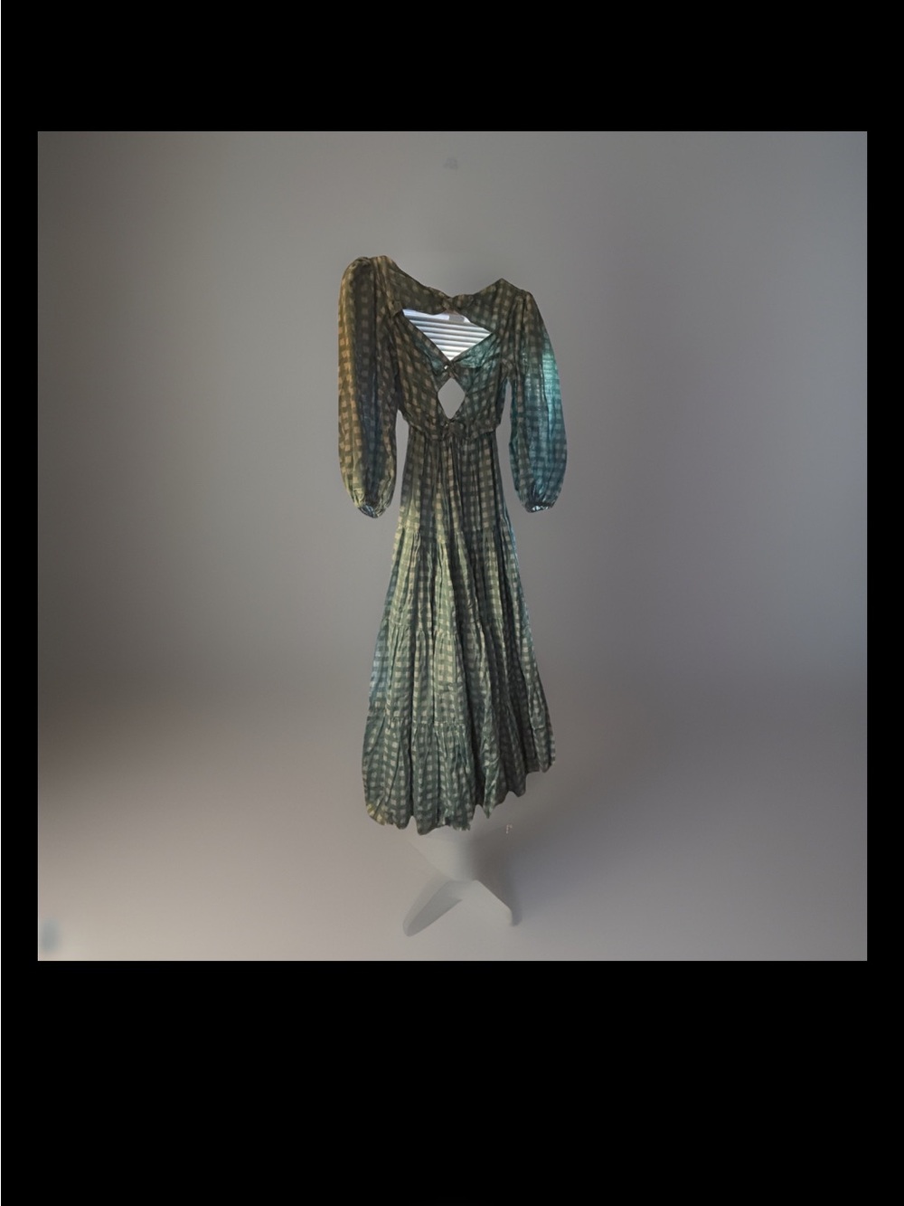 Innika Choo Aquifier gingham, twist bust, flounced maxi size 0.